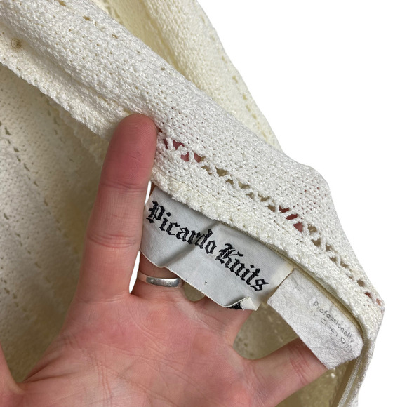 Vintage 1980s White Mock Neck Knit Patch Maxi Dress XS - Picture 4 of 6